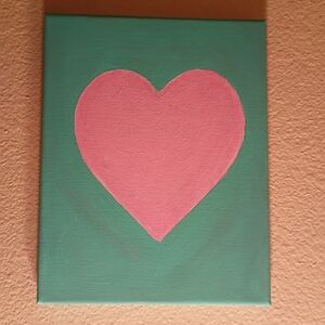 Pink Blush Heart Acrylic Painting On Canvas Wall Art Signed 8x10"